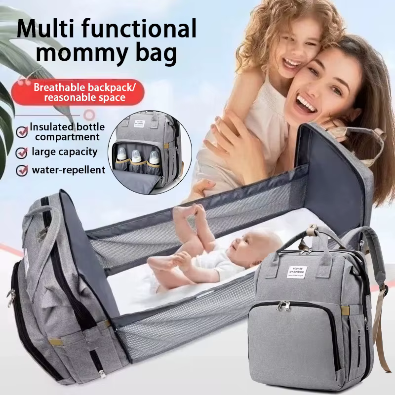 1PC nouveau sac de maman pour utilisation en extérieur lit pliant portable pour dormir mère et bébé sac à dos, sac à dos de grande capacité, sac de maman