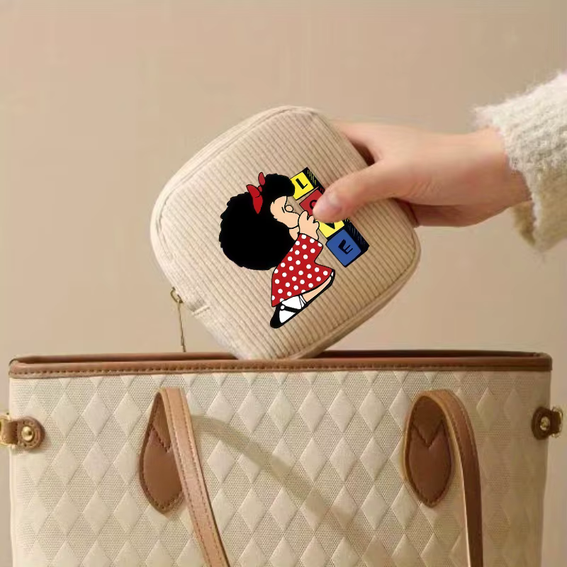 【Trousse à cosmétiques en velours côtelé】 1 pièce Cube sac de maquillage-MAFALDA motif de dessin animé petit sac de