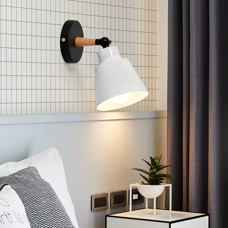 Nordique en bois massif chambre applique moderne minimaliste Macaron mur LED lampe créative salon couloir chevet applique