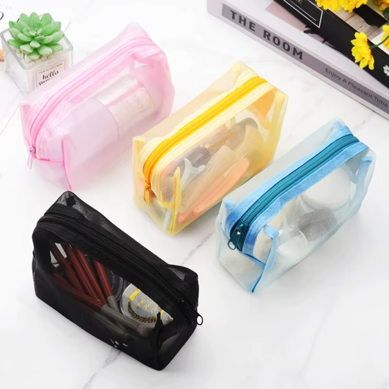 Sac de maquillage transparent à fermeture éclair, pochette de rangement cosmétique multifonctionnelle pour le rangement en voyage