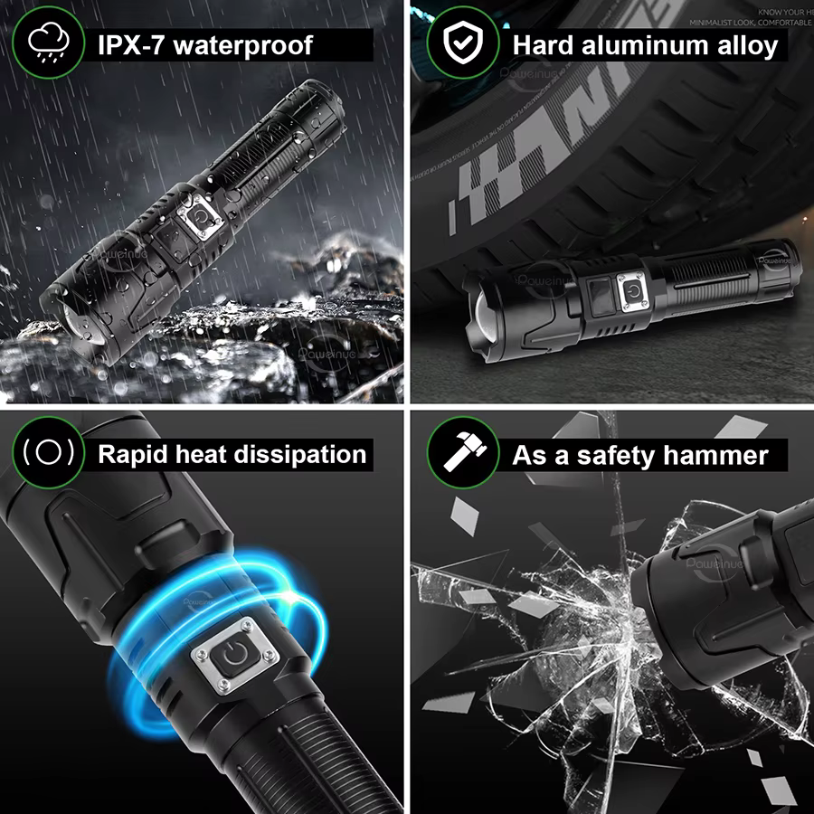 PAWEINUO lampe de poche LED la plus puissante 5000000LM torche Rechargeable Super lumineuse Zoom longue portée 4500M