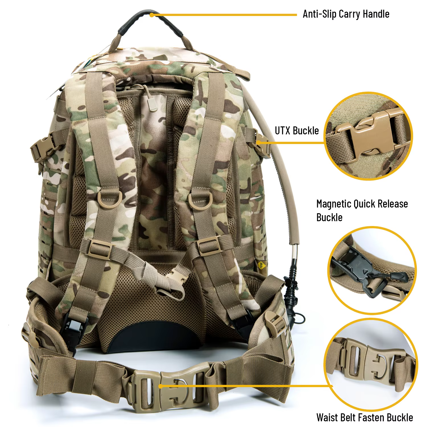 Sac à dos tactique militaire AKmax Adventure 48H – Pack d'assaut de l'armée MOLLE avec vessie d'hydratation de 3L pour le combat et la randonnée