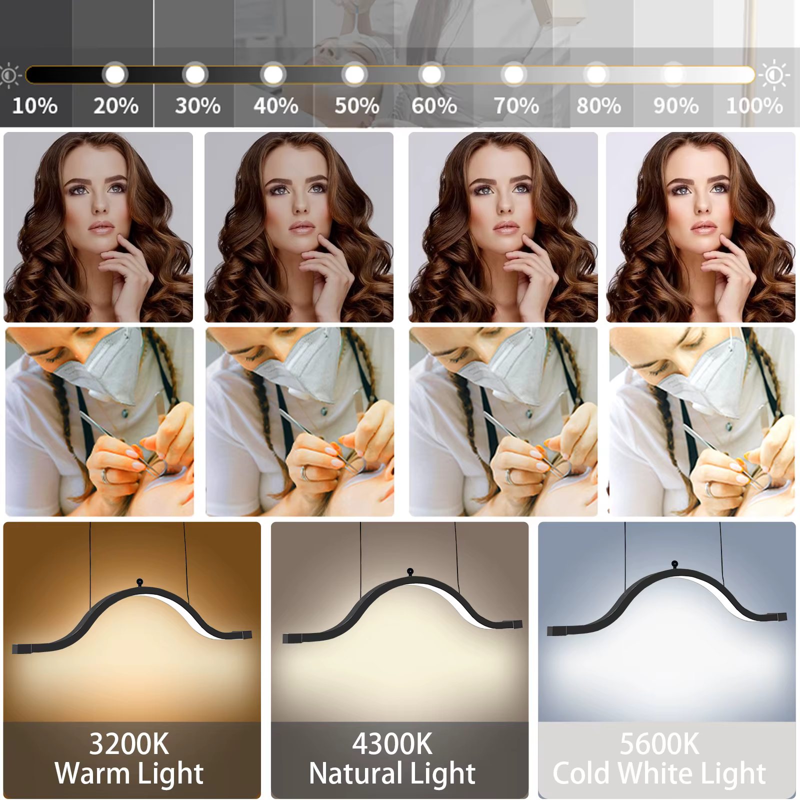 Lampe LED suspendue demi-lune et nuage, montage au plafond, pour maquillage, cils, Nail Art, hauteur réglable, 3 températures de couleur