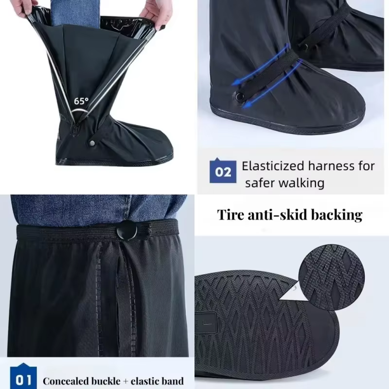Couvre-chaussures de pluie imperméables à tige haute avec réflecteur