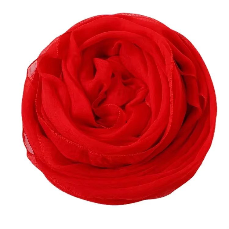Foulard en soie rouge pour femmes, Style printemps-automne, châle à la mode, écharpe de danse en mousseline de soie, longue couleur Pure, nouvelle collection hiver