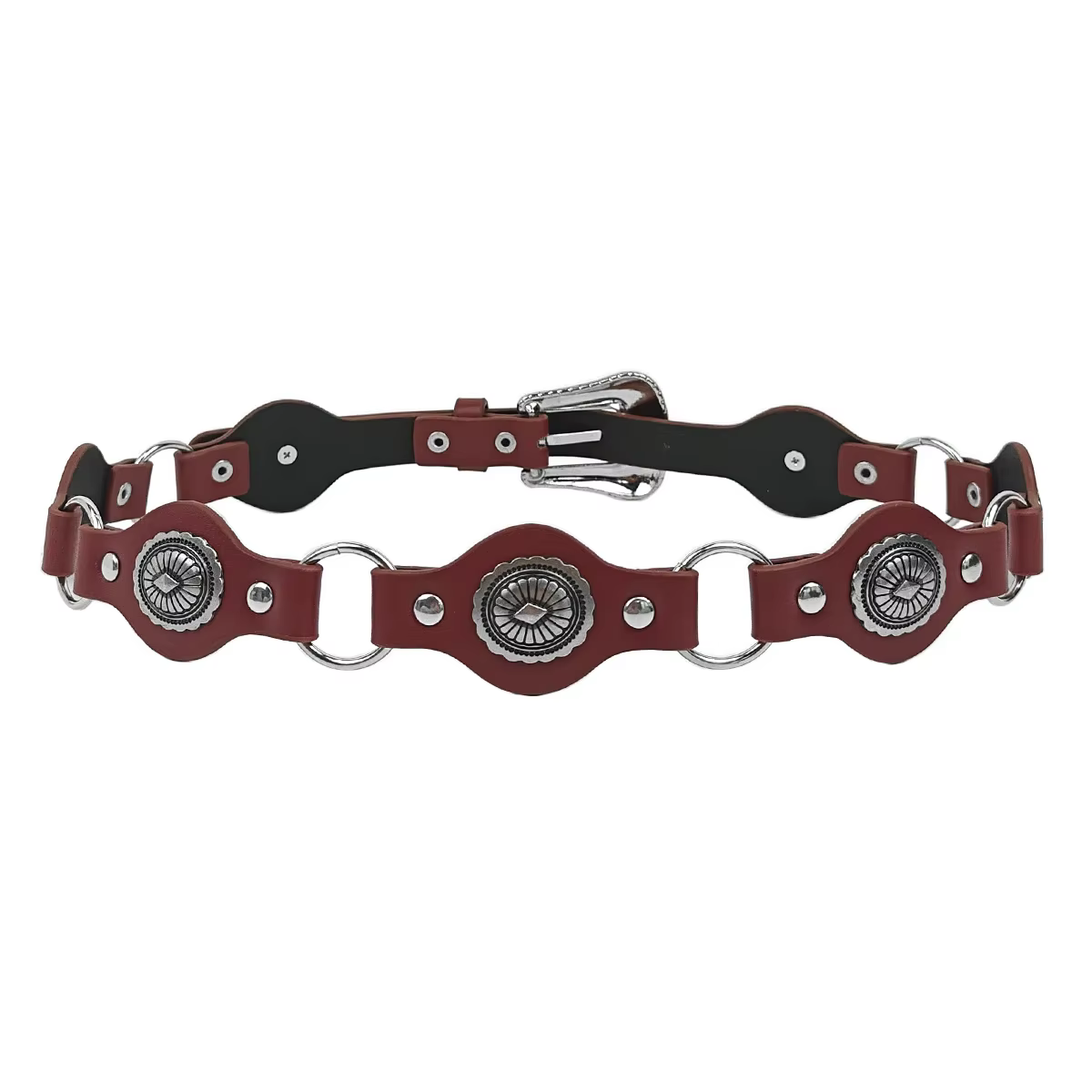 Nouvelle ceinture en cuir rouge de style punk pour femmes