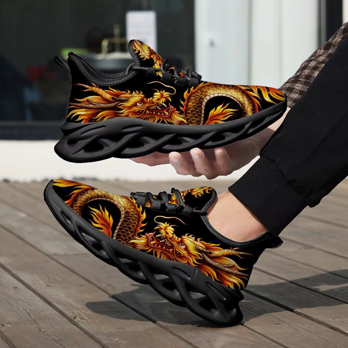 Baskets sur le thème du Dragon pour hommes et femmes, chaussures basses légères et respirantes à lacets, chaussures de course, de randonnée, de sport décontractées