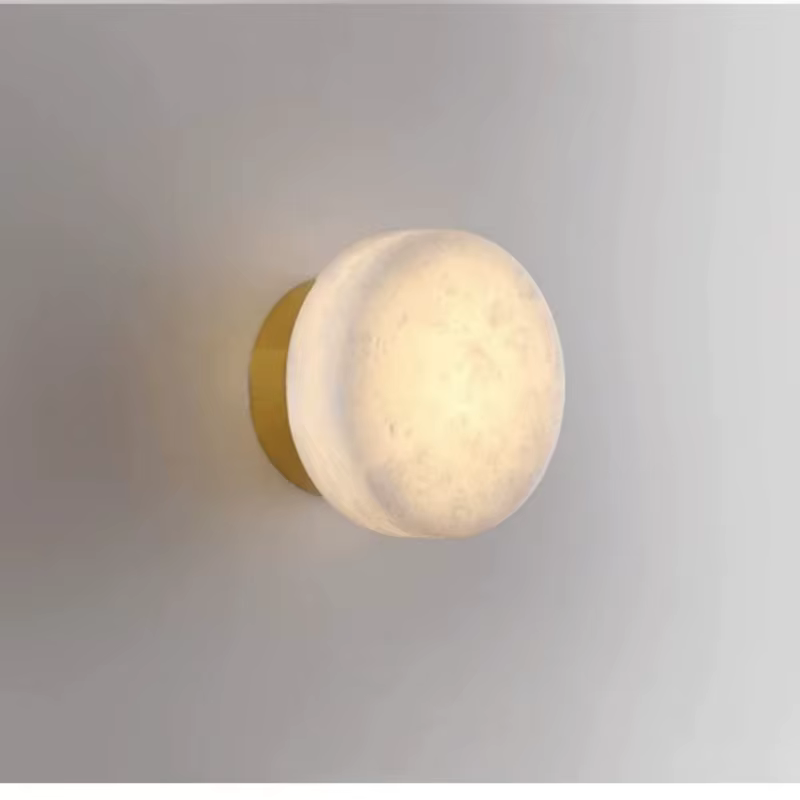Lampe murale ronde en marbre naturel espagnol, lampe LED moderne pour chambre à coucher, tête de lit, couloir, balcon, lampe murale de fond