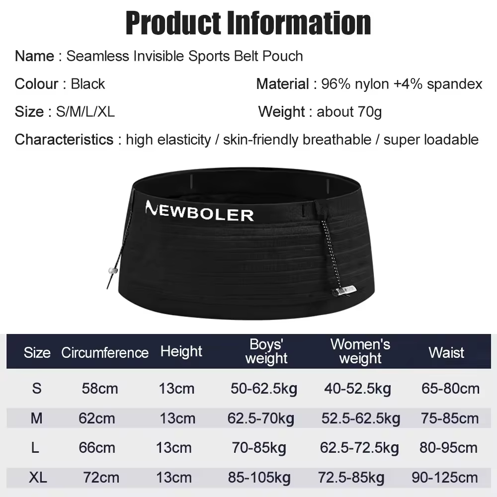 NEWBOLER sac de taille de course hommes femmes Invisible Trail course ceinture hydratation taille Pack support pour téléphone gymnase Fitness Marathon