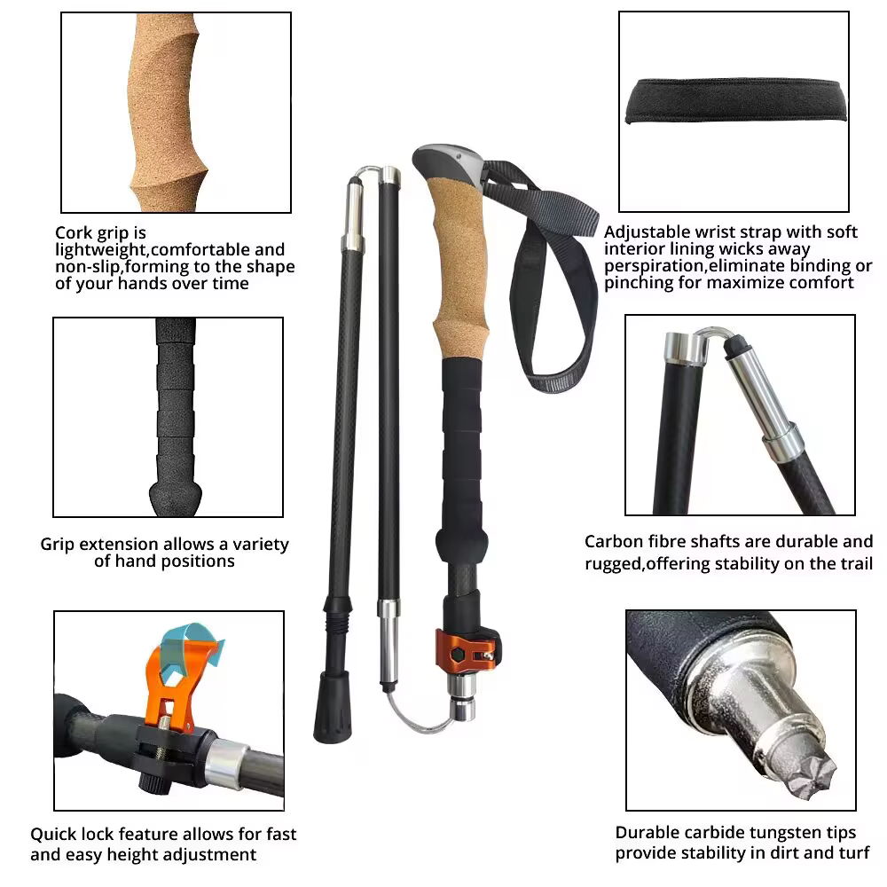 Bâtons de trekking ultralégers en fibre de carbone