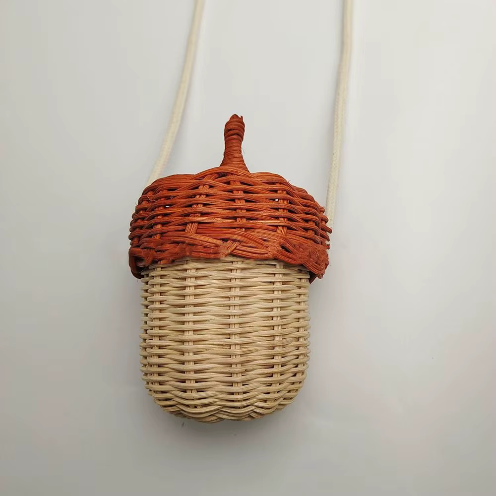 Sac à main à bandoulière en forme de pomme de pin tissé à la main, Mini sac Vintage en rotin, sac à bandoulière en rotin pour enfants