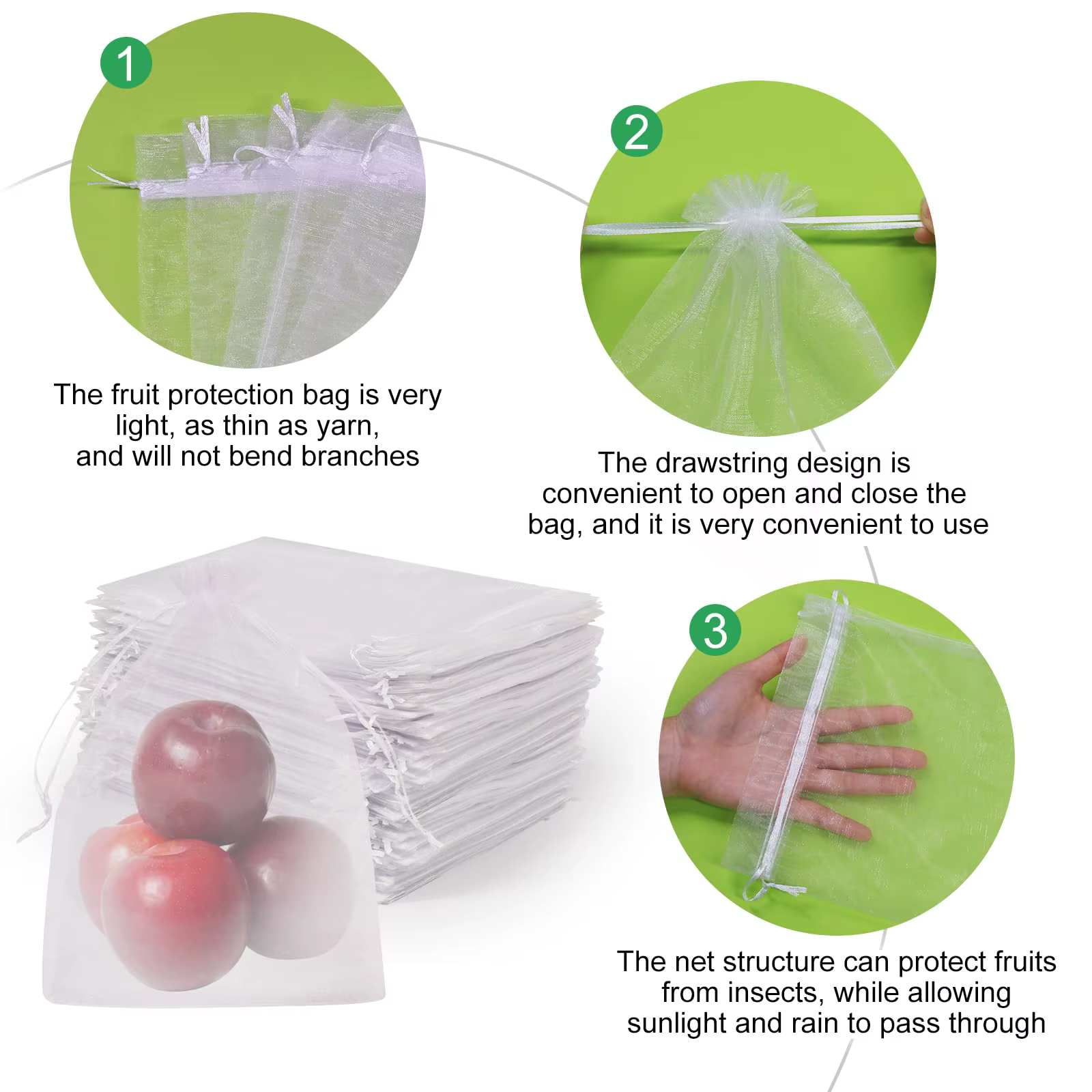 100 pièces grands sacs de protection de fruit de raisin sac de maille de jardin avec le wstring de proximité