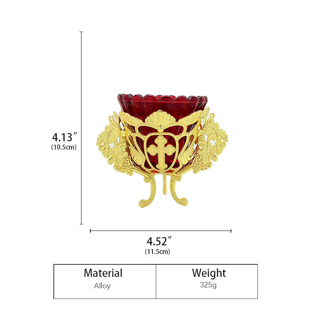 Lampe Vigil suspendue orthodoxe | Alliage plaqué or avec croix de bol en verre rouge et conception de vigne pour l'autel de la maison de l'église