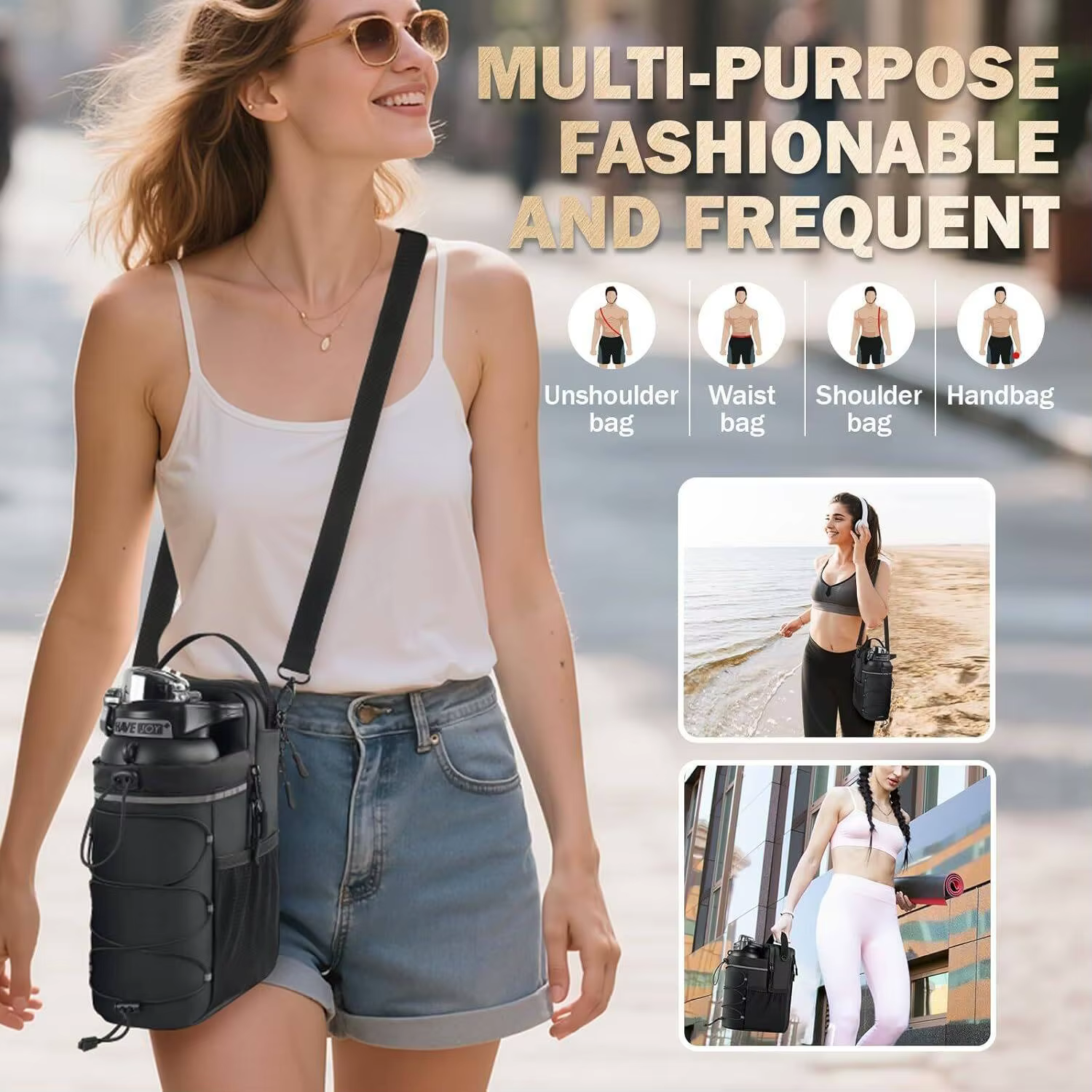 Nouveau sac de sport magnétique pour hommes et femmes – Porte-bouteille à bandoulière avec fixation magnétique |   Porte-bouteille d'eau, pochette de sport, sac bandoulière