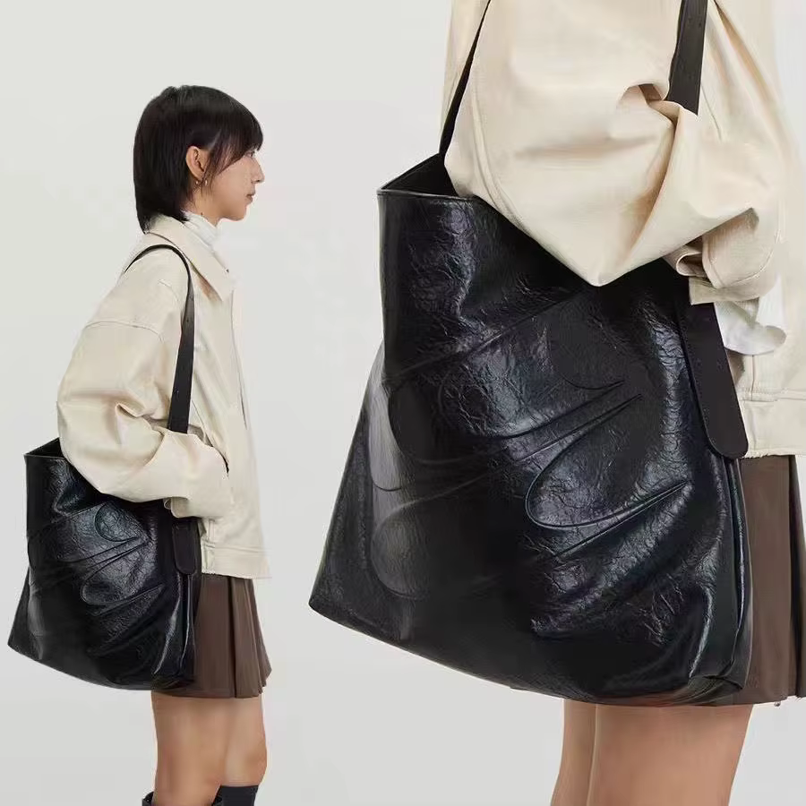 Sac fourre-tout d'avertissement à l'huile minimaliste noir, sac à main en PU de grande capacité, sac de rangement pour vêtements, sac à main lancé par la rue, hommes et femmes