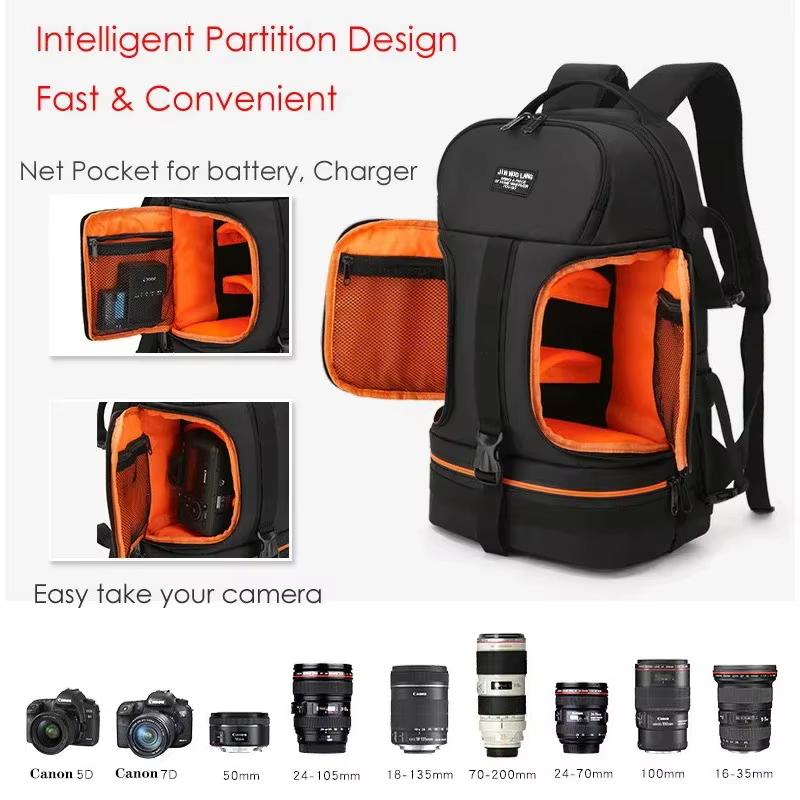 Sac à dos étanche pour appareil photo vidéo, avec bande réfléchissante, adapté au Latptop de 15.6 pouces, étui pour trépied rembourré et souple, sac Photo