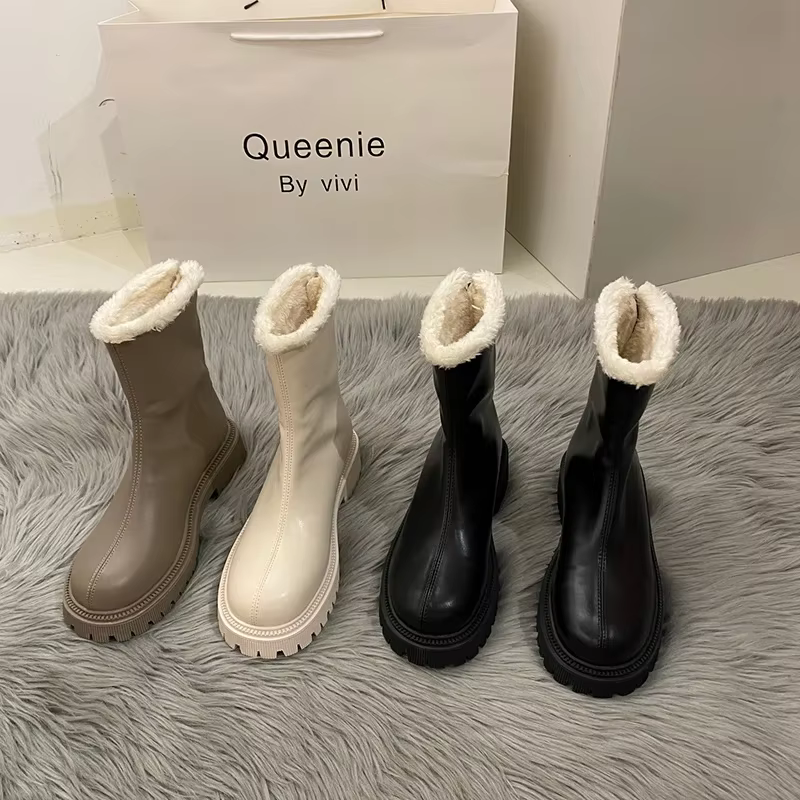 Bottes de neige courtes imperméables en velours pour femmes