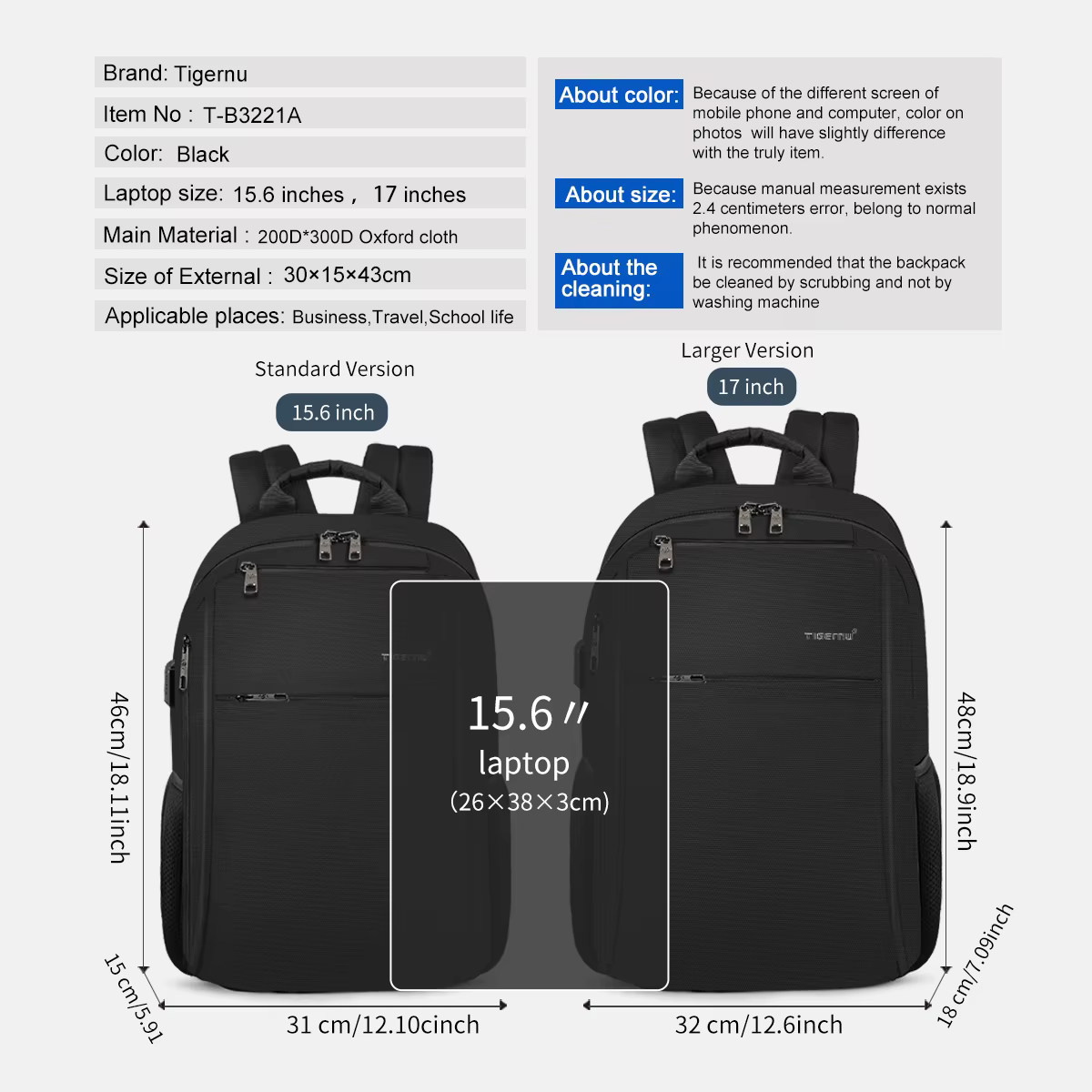 Sac à dos étanche pour ordinateur portable pour homme, sac de voyage pour l'école, port de chargement USB 4,0 A, garantie à vie, 15.6, 17 pouces
