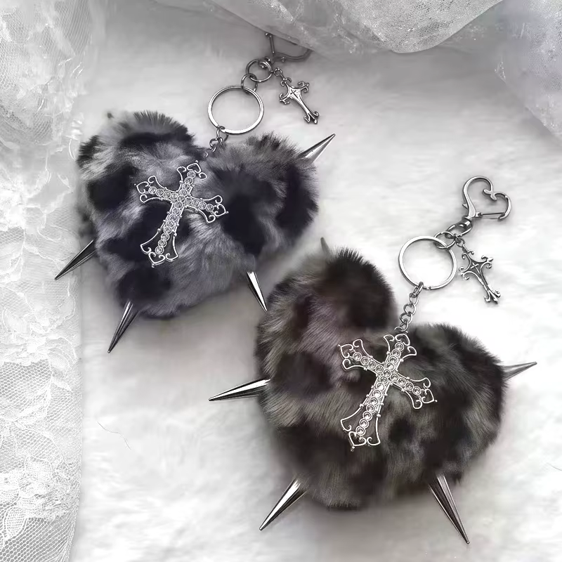 Punk bijoux imprimé léopard Rivet croix porte-clés