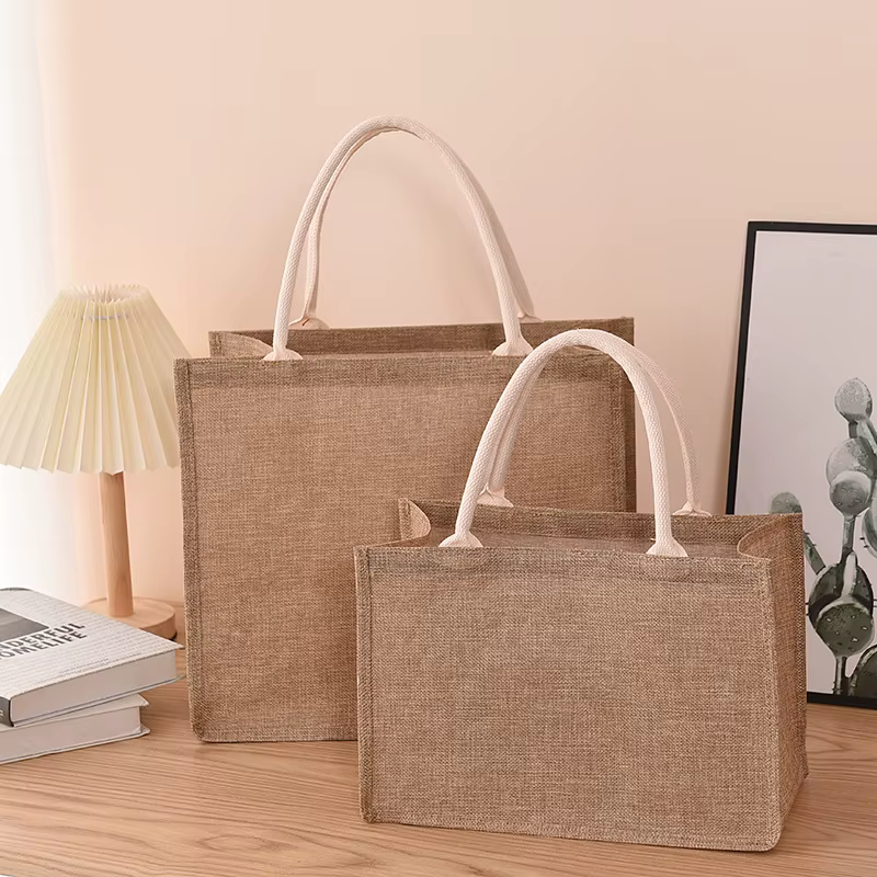 Sac à main en jute de coton peint à la main, sac en chanvre, sac en lin, sac à provisions, sac recouvert de film, sac à main imperméable