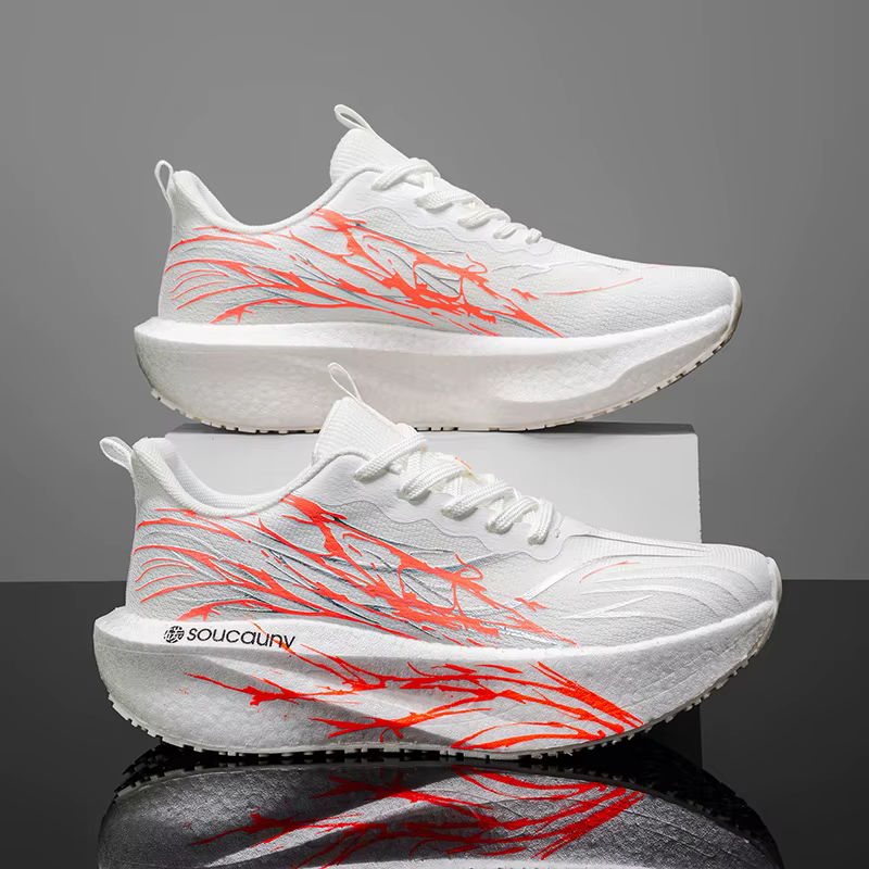 Chaussures de course à pied pour hommes et femmes, avec plaque en carbone, spéciales sports, respirantes, légères, confortables, athlétiques, antidérapantes