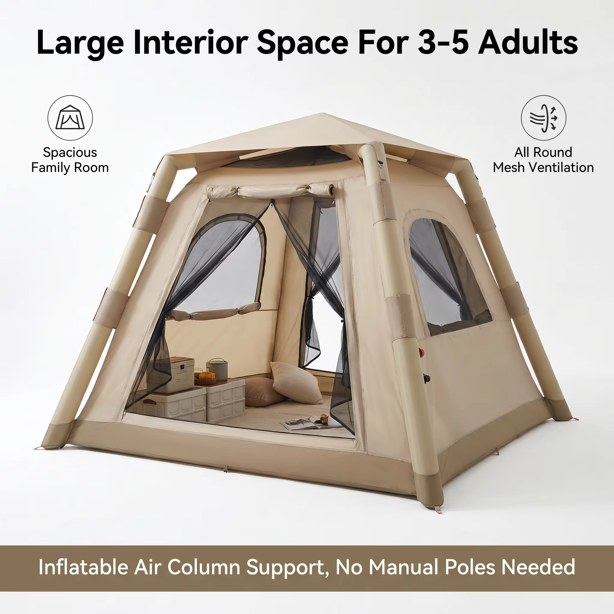Tente de camping gonflable automatique pour 3-5 personnes