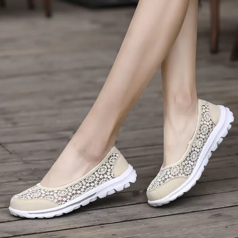 Chaussures décontractées en maille respirante pour femmes, chaussures plates légères et confortables, chaussures de danse en gaze à bouche peu profonde pour femmes