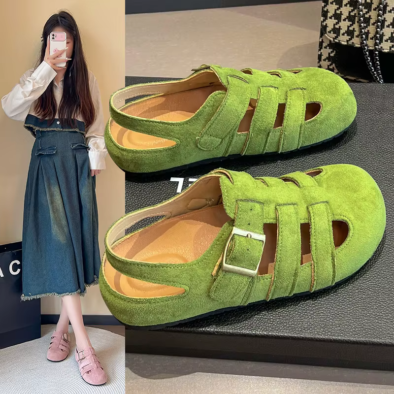 Sandales romaines creuses pour femmes, respirantes, confortables, bout fermé, Style féerique rétro polyvalent, pantoufles à semelles épaisses, chaussures d'été, 2025