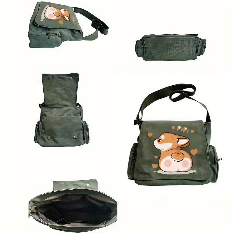 Sac à bandoulière imprimé Corgi pour femmes, sac à Message à poches multiples, sac de livre pour étudiants