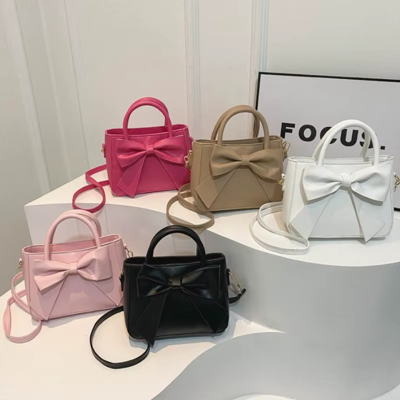 Sac fourre-tout élégant en similicuir avec grand nœud décoratif, sac à bandoulière convertible avec poignée supérieure pour femme