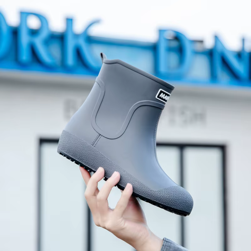 Chaussures de pluie antidérapantes allemandes pour hommes, bottes de pluie chaudes mi-mollet, chaussures imperméables en velours, chaussures de cuisine, lavage de voiture, chaussures de pêche pour fem