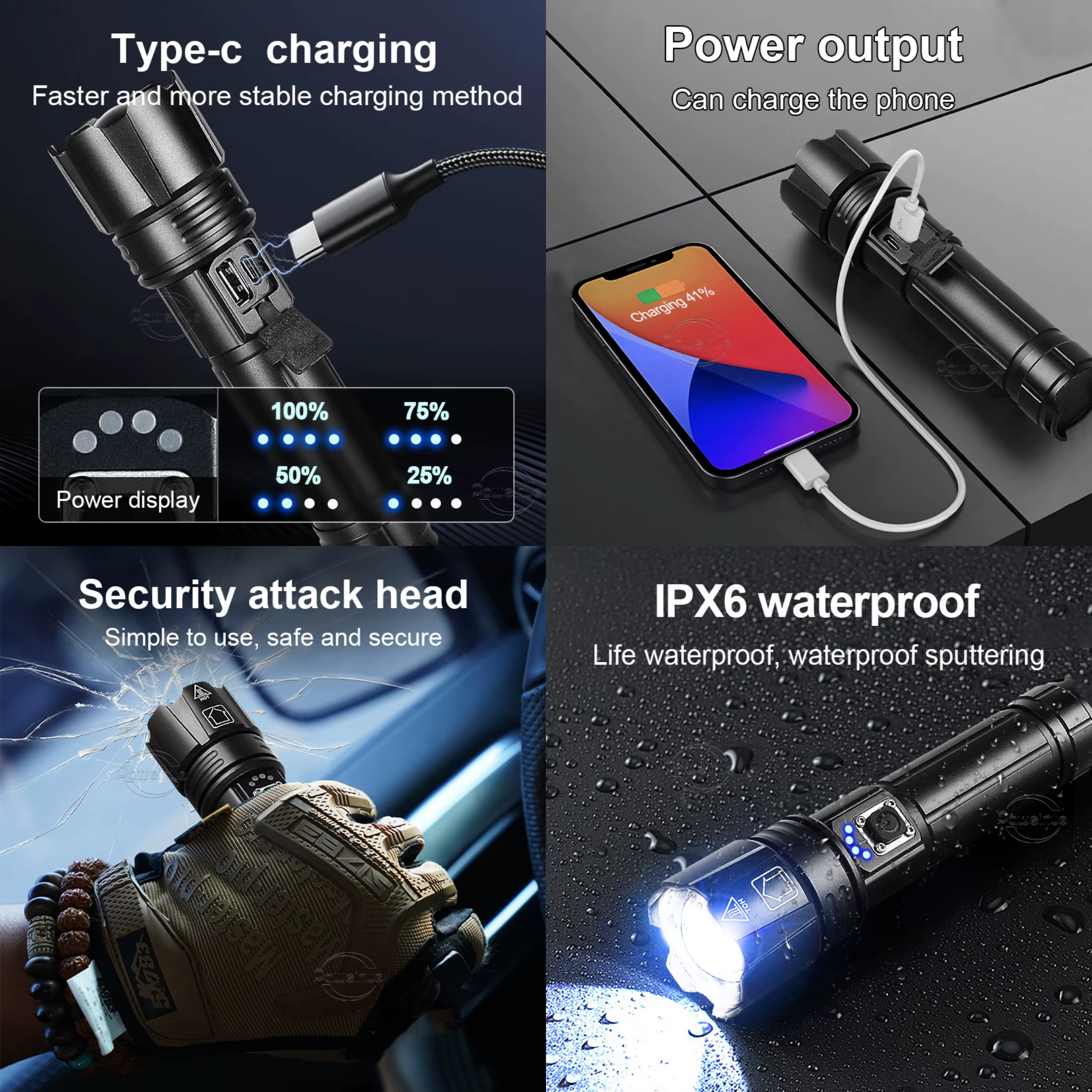 Lampe de poche LED la plus puissante torche Rechargeable allumant la lanterne tactique 3000M