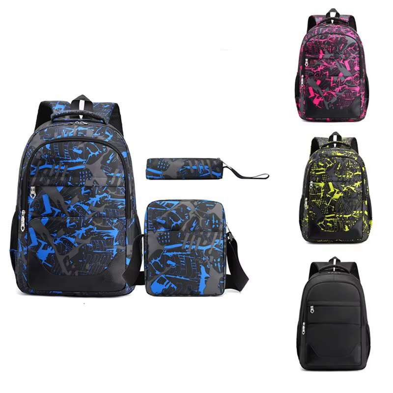 Sac à dos pour étudiant, Double sac à bandoulière, Style collégial, unisexe, collège, lycée, ensemble trois pièces, grand