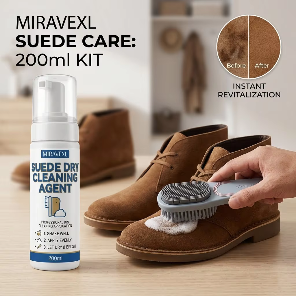 Nettoyant à sec pour chaussures en daim avec ensemble de brosses, mousse détachante sans eau pour baskets, bottes et chaussures en cuir nubuck