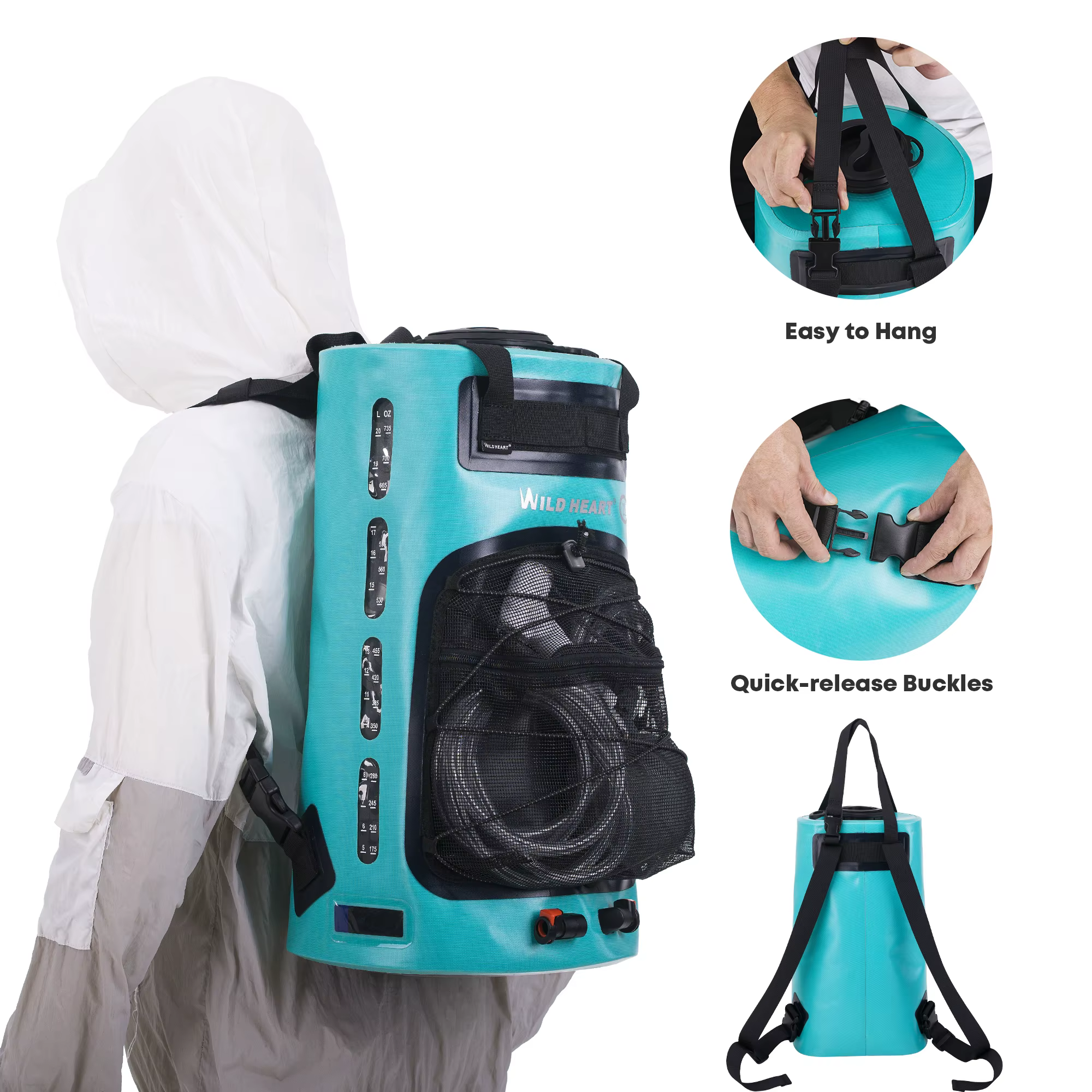 WILD HEART Sac de douche de camping portable avec pompe à pied et tuyau