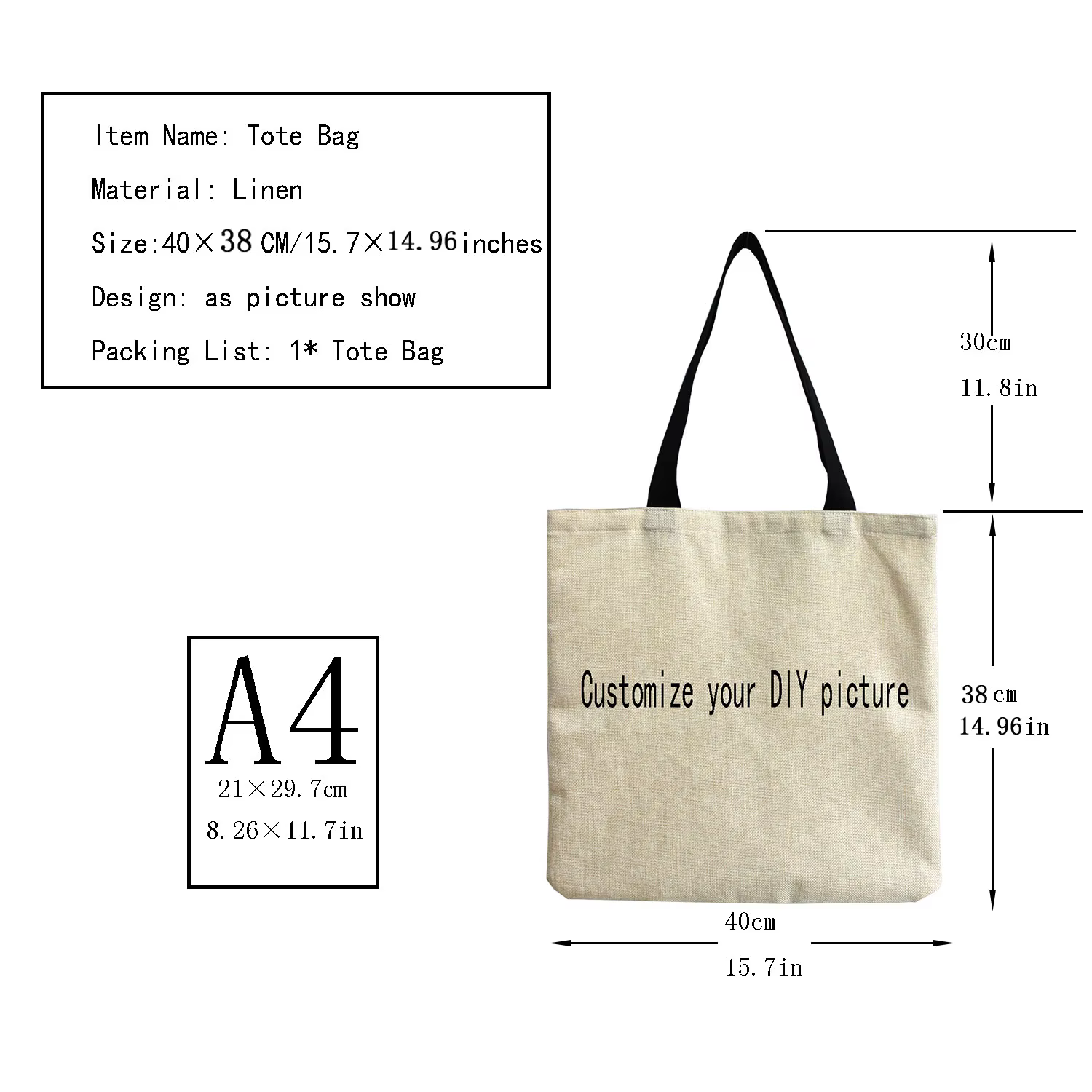 Sac fourre-tout en lin personnalisé pour femme, sac d'extérieur avec logo imprimé, sacs à provisions personnalisés, bricolage, sacs initiés à la main